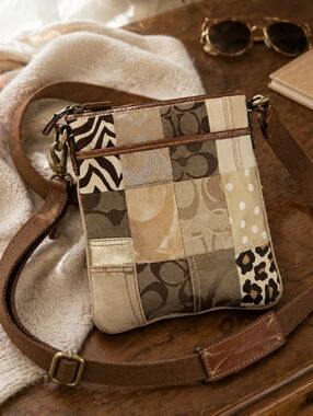Coach Patchwork Y2K Crossbody Bag in Brown, Tan, Cream EUC